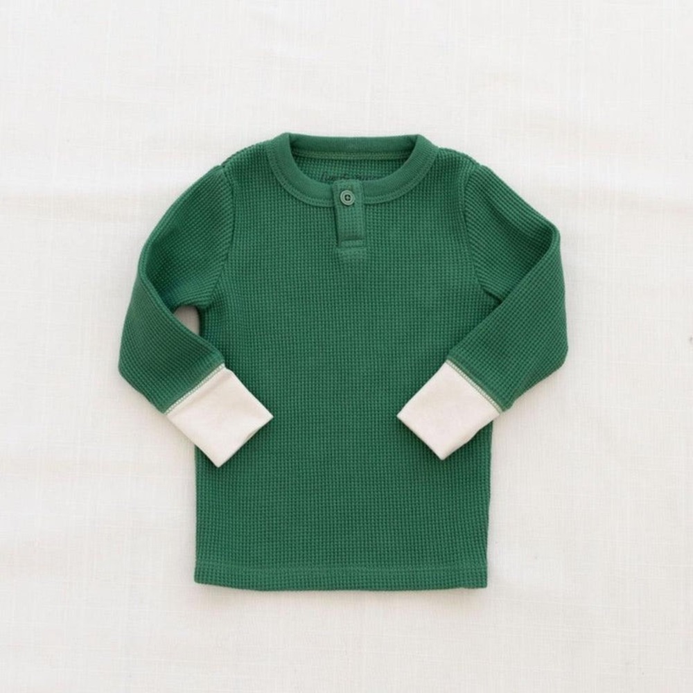 Fin and Vince - Waffle Henley Top Solid - Fern - 12 -18 months
